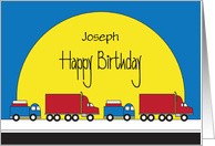Birthday for Young Boy, Personalized Truck Convoy card