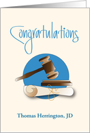 Law School Graduation Congratulations with Mallet and Custom Name card