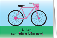 Congratulations to Girl for Learning to Ride Bike, Pink Heart Bike card
