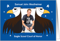 Becoming an Eagle Scout, Custom Photo & Name and 2 Eagles card