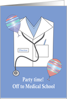 Invitation Off to Medical School Party Shirt, Stethoscope and Balloons card