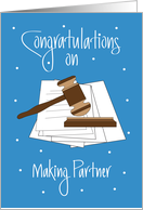 Lawyer Promotion to Partner Congratulations, Gavel & Papers card