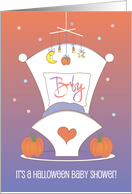 Hand Lettered Halloween Baby Shower Invitation Pumpkins and Mobile card