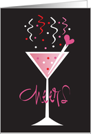 Cheers Valentine’s Party Cocktail with Heart Swizzle Stick card