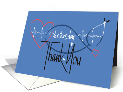 Hand Lettered Doctors' Day 2024 Heartbeat Stethoscope Thank You card