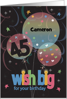 Wish Big Birthday for 45 Year Old, Balloon Trio with Custom Name card