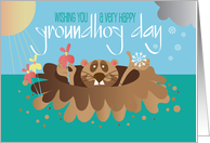 Hand Lettered Groundhog Day with Groundhog Flowers and Snow card
