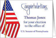 Election Congratulations with U.S. Flag and Custom Name and Office card