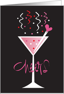 Invitation to Galentine’s Day Party Cheers Glass & Heart Stirrer Stick card