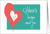 Congratulations 1 Year Cancer-Free Anniversary, Double Hearts card