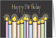 Hand Lettered Birthday for Employee, Patterned Candles & Confetti card