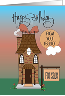 Hand Lettered Birthday From Realtor House with Bow and For Sale Sign card