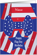 Flag Day Birthday with Flag and Star Bow, Customized Relation card