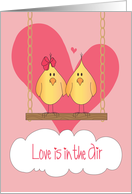 Hand Lettered Love is in the Air, Two birds on Bird Swing Together card
