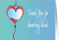 Hand Lettered Thank you for donating blood, with heart-shaped bag card