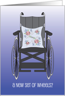 Wheelchair Congratulations A New Set of Wheels Wheelchair and Pillow card