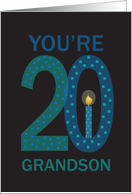 20th Birthday for Grandson, Large Decorated Numbers with Candle card
