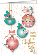 Hand Lettered Christmas Party Invitation Dangling Decorated Ornaments card