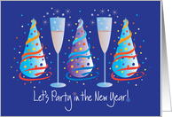 New Year’s Eve Party Invitation with Party Hats and Champagne Glasses card