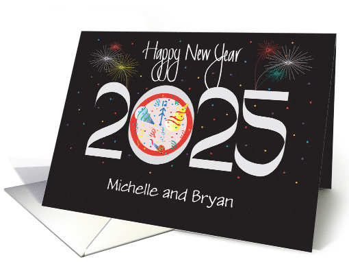 Hand Lettered New Year's 2025 Custom Name or Names with Fireworks card