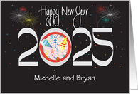 Hand Lettered New Year’s 2025 Custom Name or Names with Fireworks card