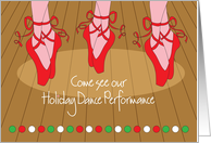 Invitation for Christmas Dance Performance with Trio of Red Toe Shoes card