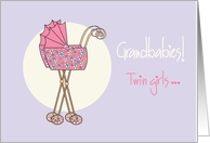 Congratulations, new twin granddaughters with pink strollers card