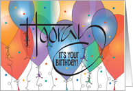 Hand Lettered Business Birthday with Colorful Balloons and Confetti card