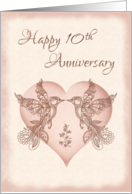10th Wedding Anniversary with Lovebirds and Heart card