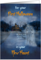 First Halloween in New Home - Haunted House and Ghosts card