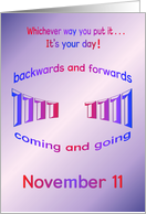 Happy Birthday 11-11 palindrome 1111 November 11 card