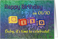 Happy Birthday 0110 Palindrome baby blocks card