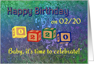 Happy Birthday 0220 Palindrome baby blocks card
