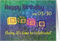 Happy Birthday 0330 Palindrome baby blocks card