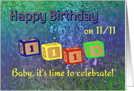 Happy Birthday 1111 Palindrome baby blocks card
