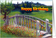 Happy Birthday Flowers & Footbridge on Ladybug Lane card