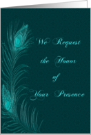 Peacock Feather Wedding Invitation in Teal card