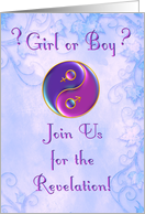 Baby Gender Reveal Party Invitation Yin-Yang in Purples card