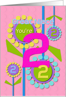 Happy Birthday Great Niece You’re 2 Fun Colorful Flowers card