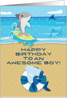 Happy Birthday to an Awesome Boy Ocean Scene with Sharks card