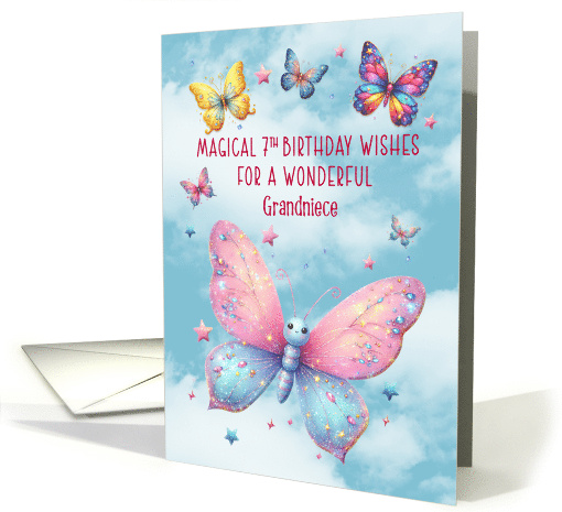 Grandniece 7th Birthday Glittery Effect Butterflies and Stars card