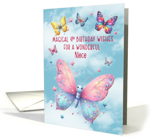 Niece 4th Birthday Glittery Effect Butterflies and Stars card