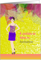 Fashion Show Invitation Model In Party Dress Fall Colored Leaves card