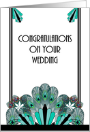 Wedding Congratulations Art Deco Borders With Peacock Feathers card