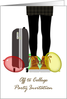 Off To College Party Invitation Young Lady Suitcase And Balloons card