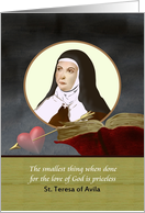 Illustration of St Teresa of Avila with Symbols Book Arrow Heart card