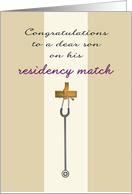 Congratulate Son on Medical Residency Match Stethoscope on Coat Hook card