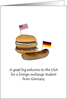 Welcome Foreign Exchange Student Germany to USA Burger And Sausage card
