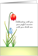 Joyful Reunion Mother With Birth Son Illustrated As Two Flowers card