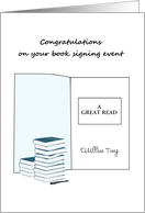 Book signing event, customizable author’s name and book title card